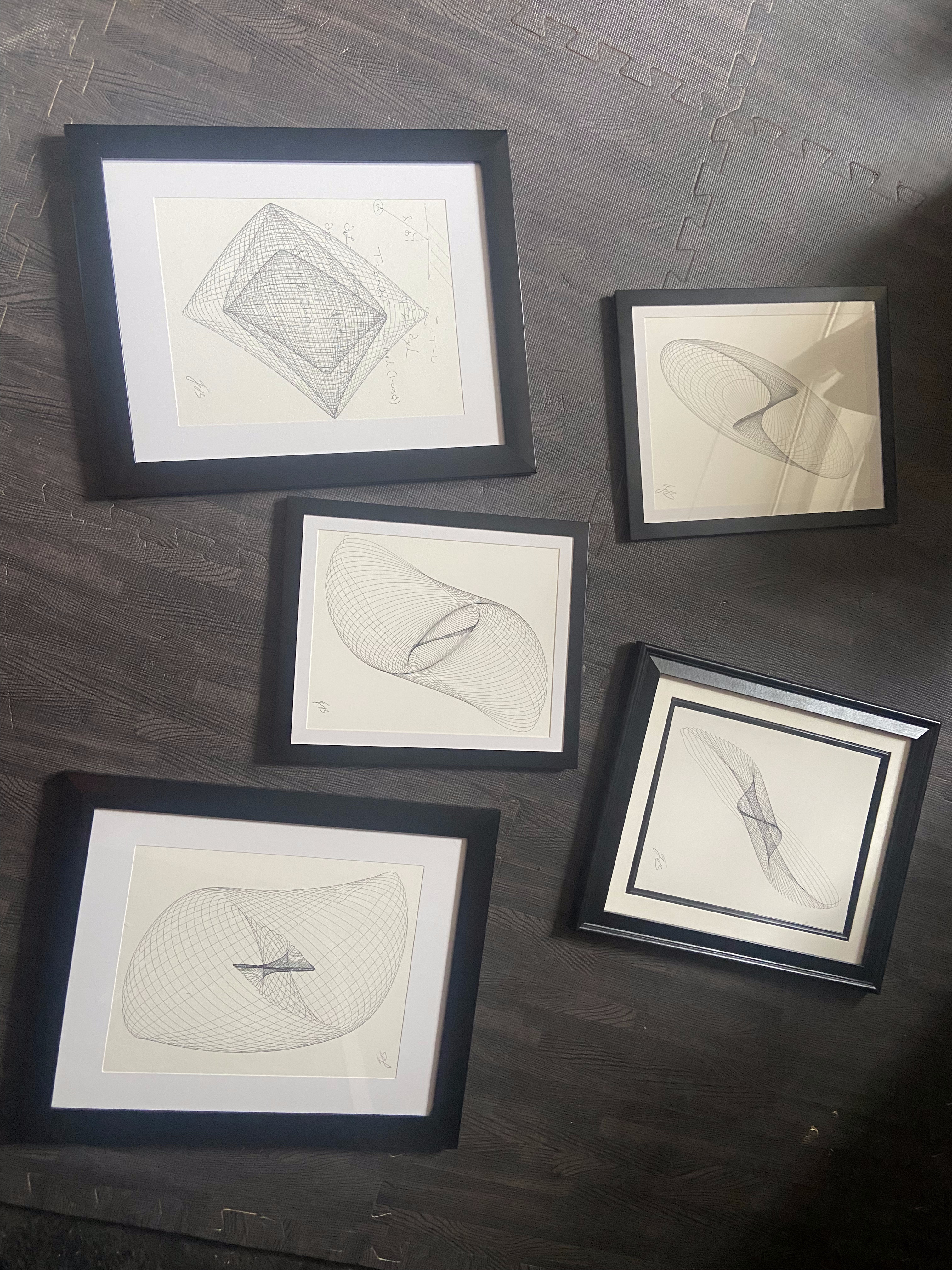 Harmonograph science fair poster with Lissajous curve drawings